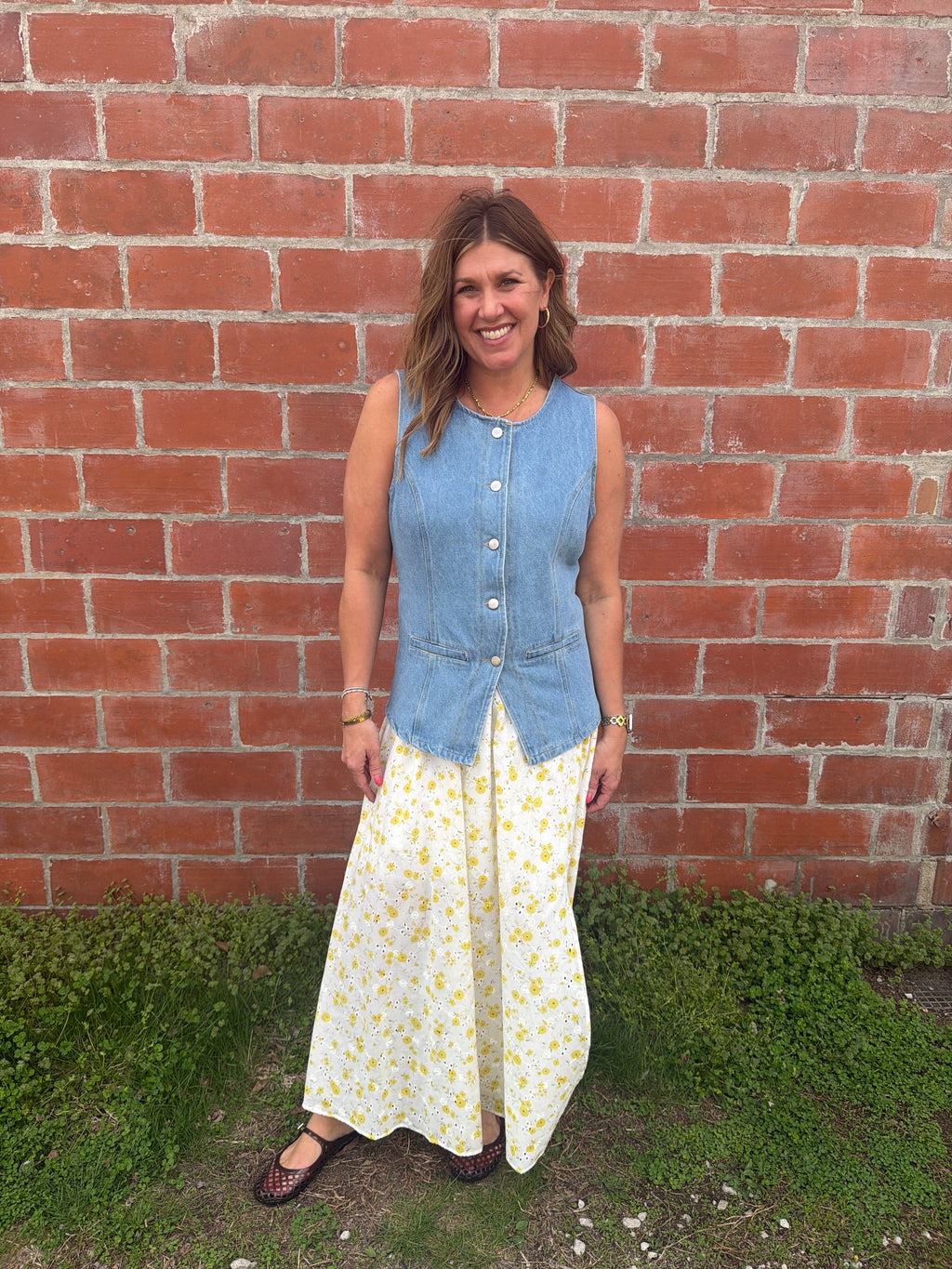 Lovely Lady Longline Denim Vest - Medium Wash