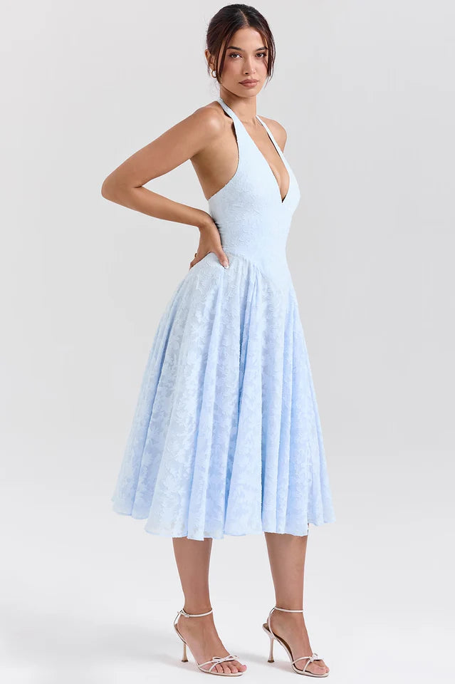 Bluebell Floral Jacquard Halter Midi Dress
