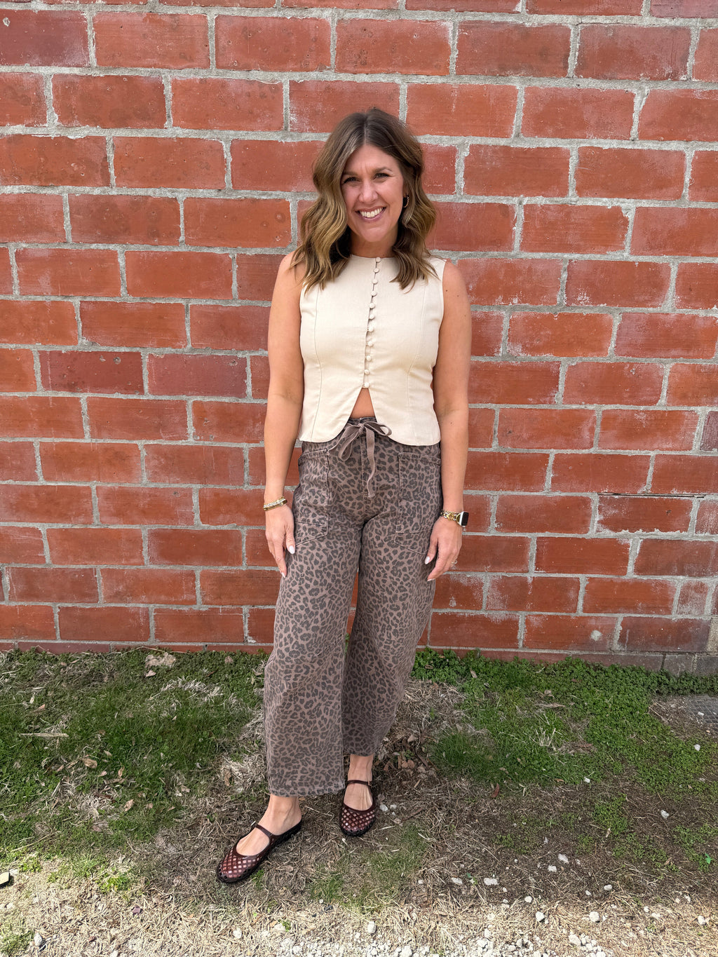 Khaki Button-Front Tank Top