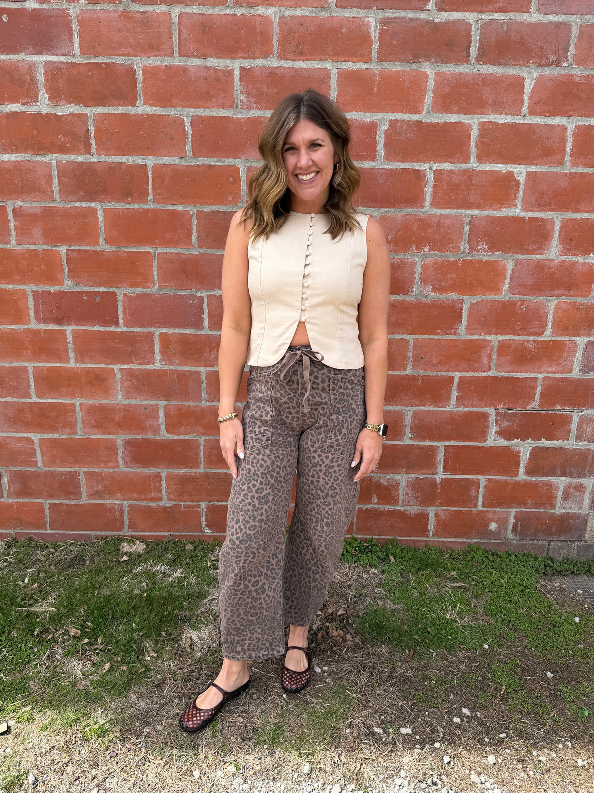 Khaki Button-Front Tank Top