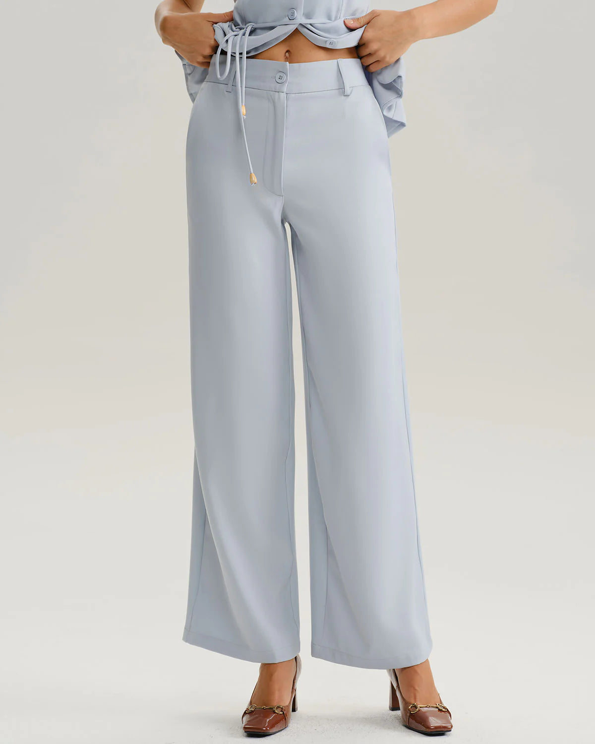 Blue Natural Waisted Straight Pants