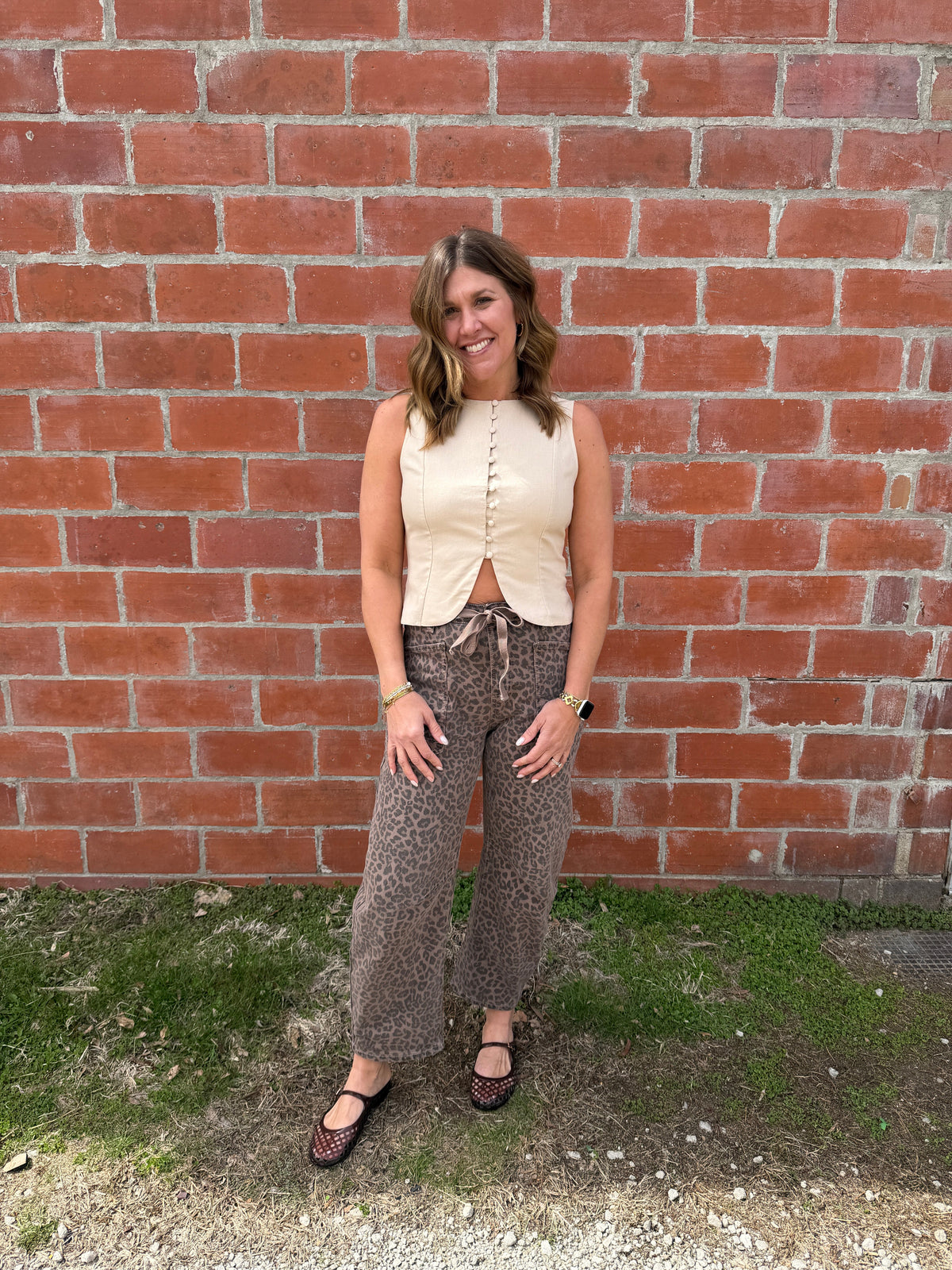 Khaki Button-Front Tank Top