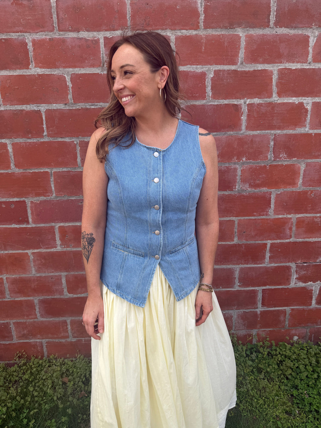 Lovely Lady Longline Denim Vest - Medium Wash
