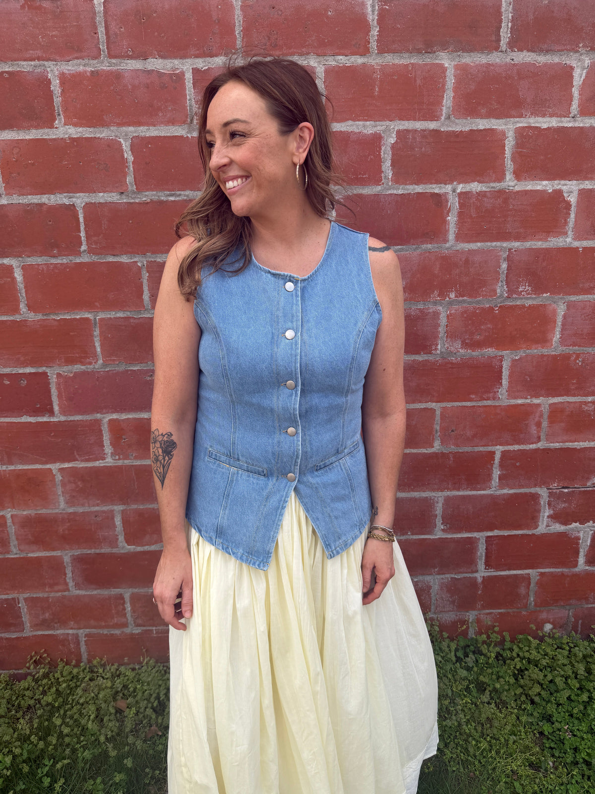 Lovely Lady Longline Denim Vest - Medium Wash