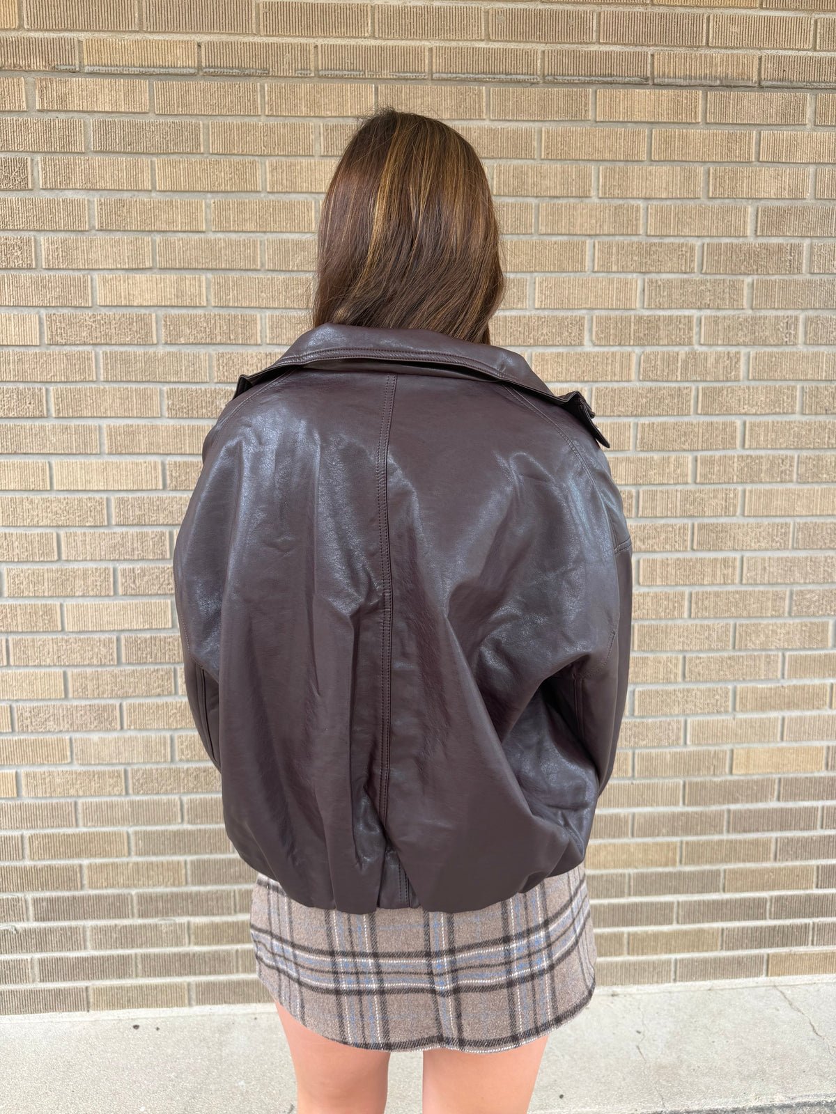 Chocolate Brown Zip-Front Faux Leather Jacket