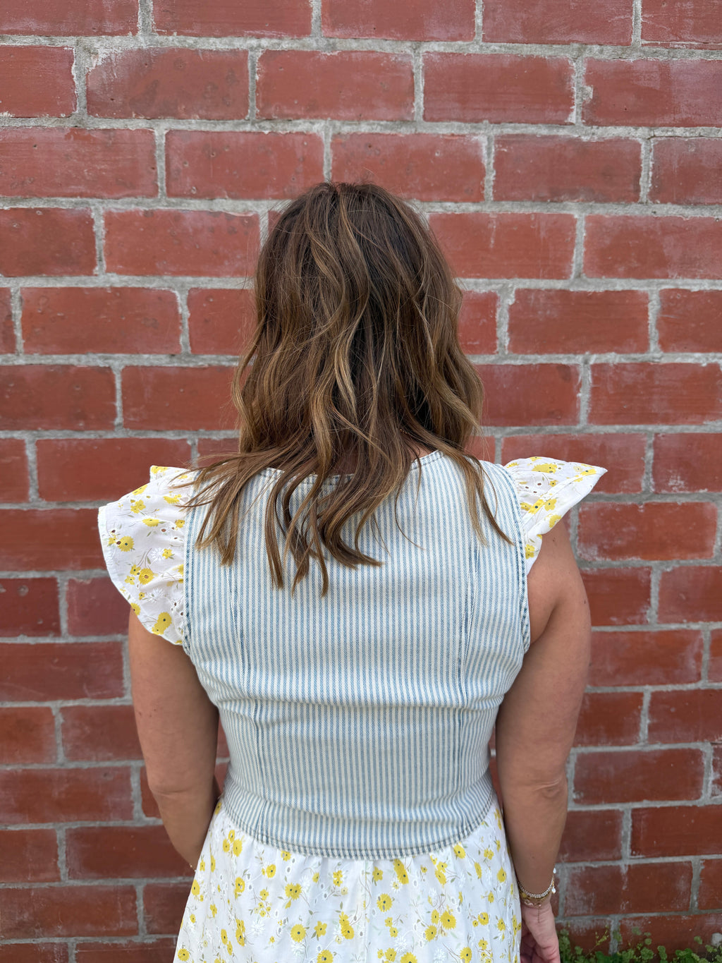 Cropped Pinstripe Denim Vest