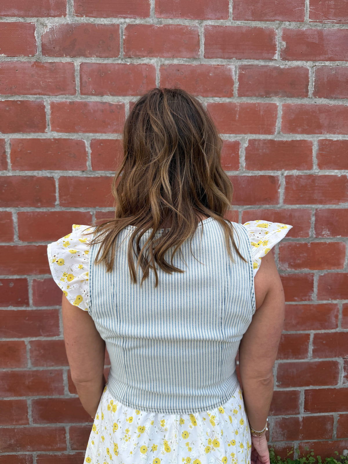 Cropped Pinstripe Denim Vest