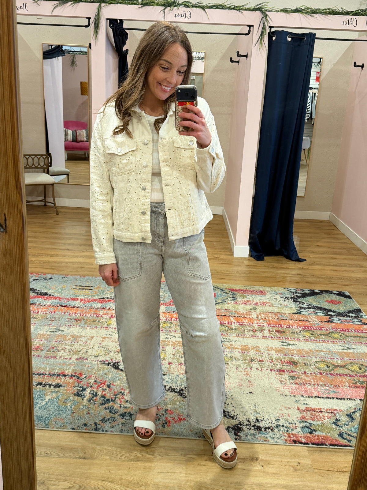 Thread & Supply Chloe Lace-Detail Denim Jacket - Ivory