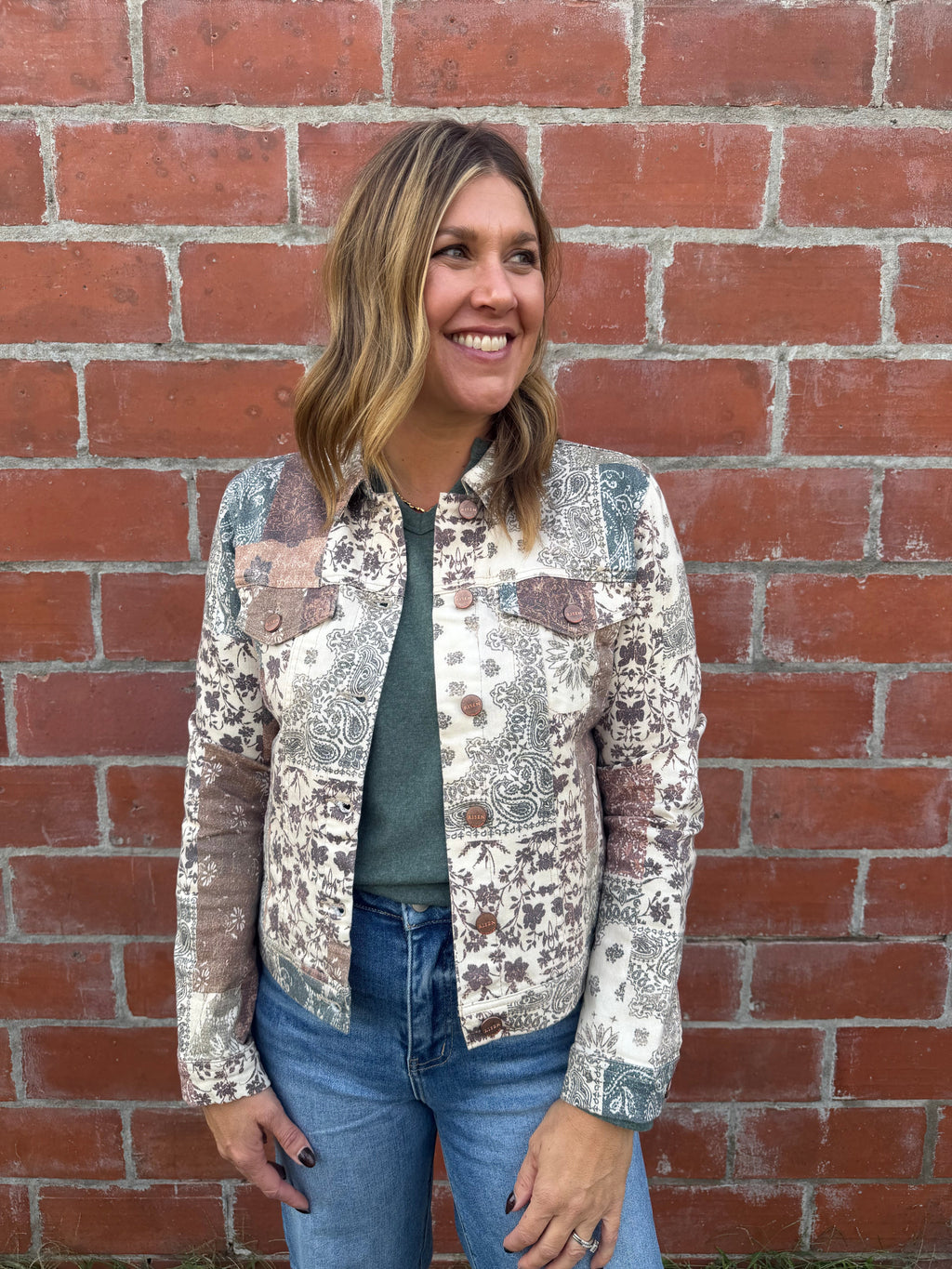 Risen Cropped Patchwork Paisley Denim Jacket