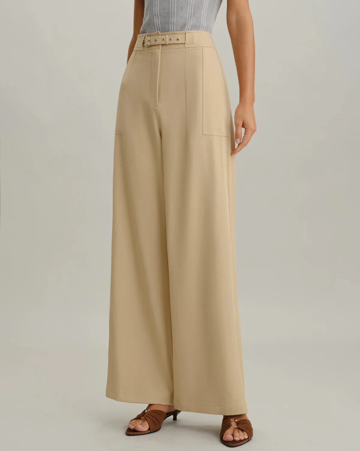 Beige Natural Waisted Straight Pants