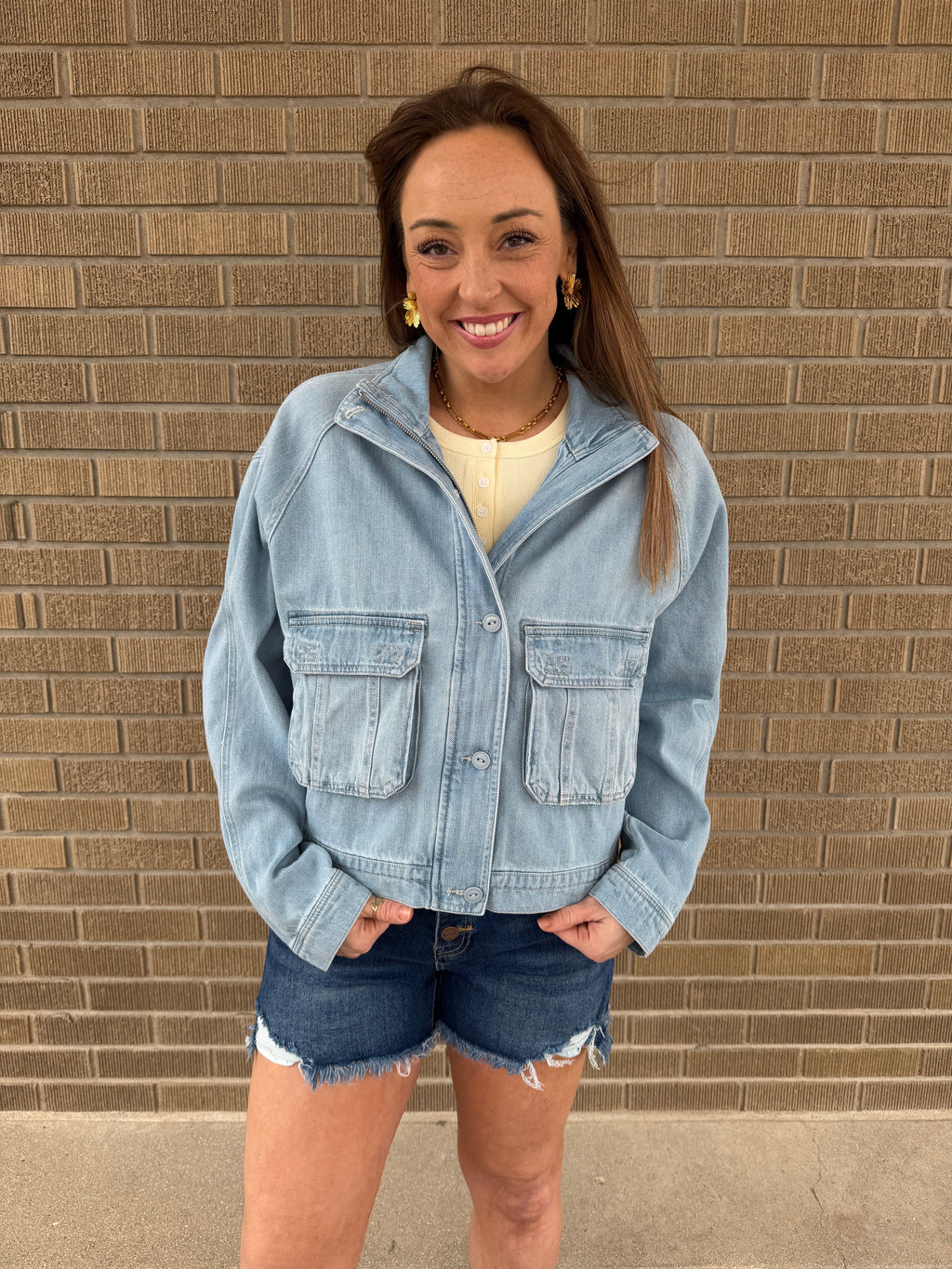 Risen Cropped Boxy Denim Jacket - Light Wash