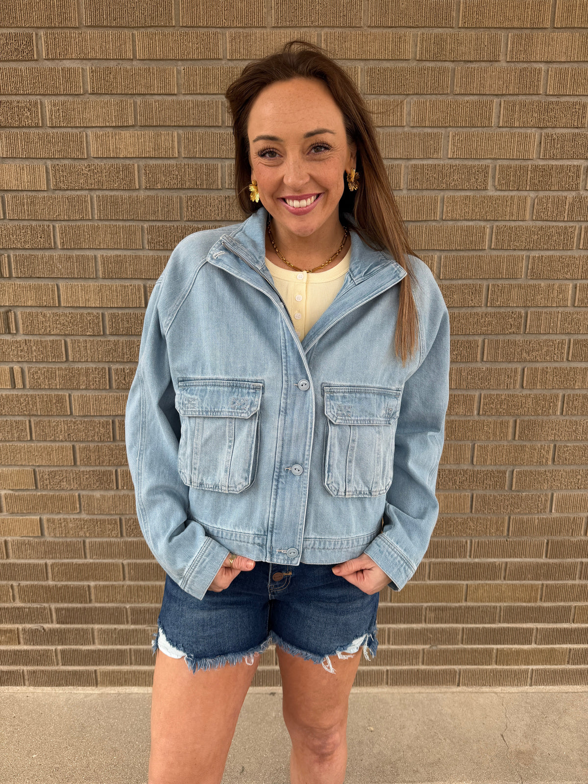 Risen Cropped Boxy Denim Jacket - Light Wash