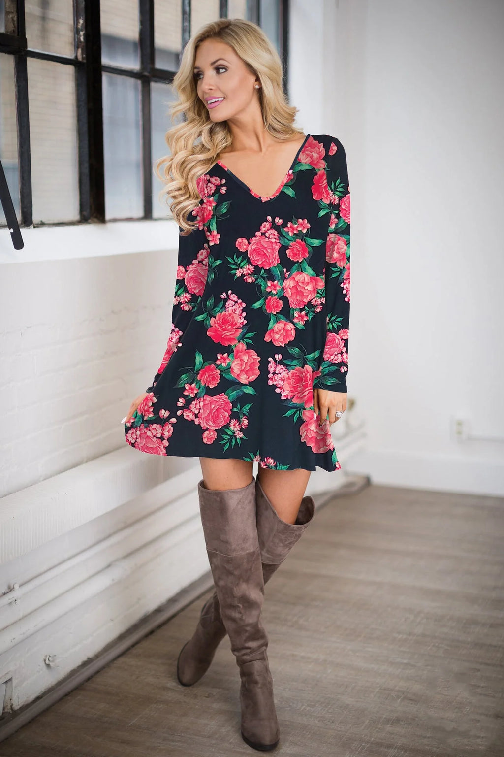 Dress Deep V Plunge Printed A line Christmas Casual Dress