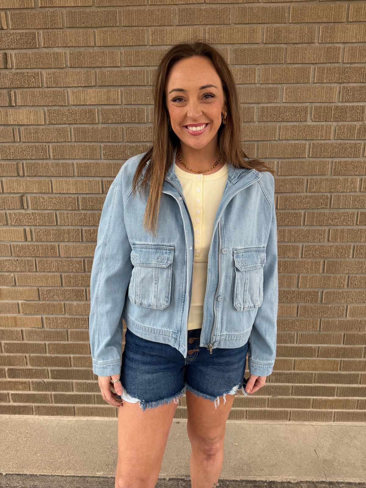 Risen Cropped Boxy Denim Jacket - Light Wash