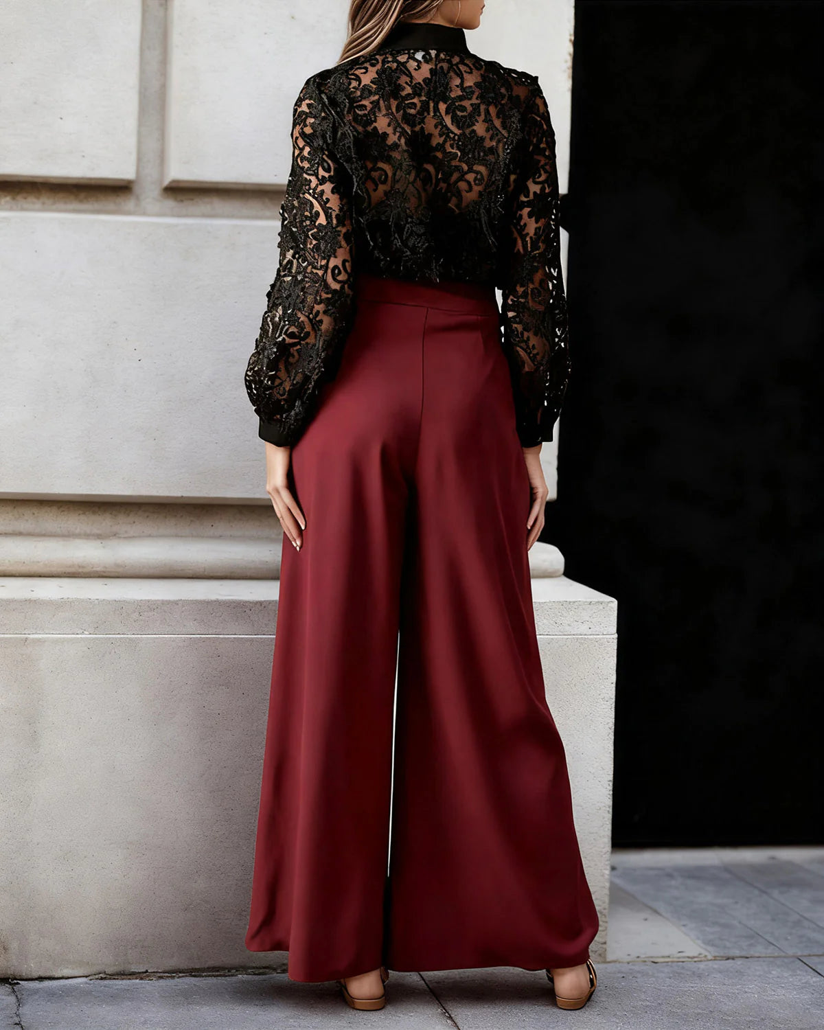 Wine Red Wide Leg Pants