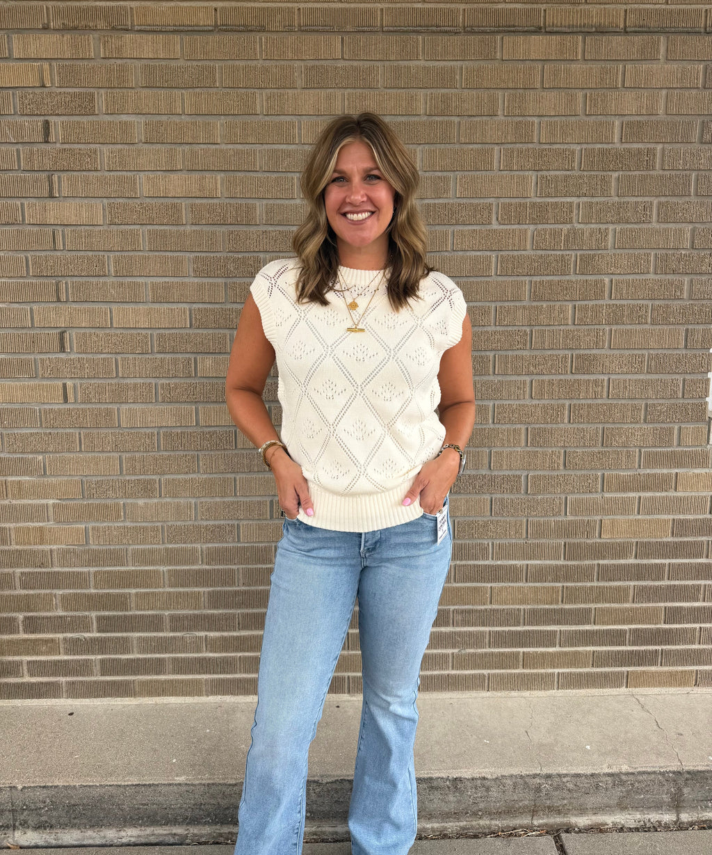 Percy Cap-Sleeve Sweater Vest - Cream