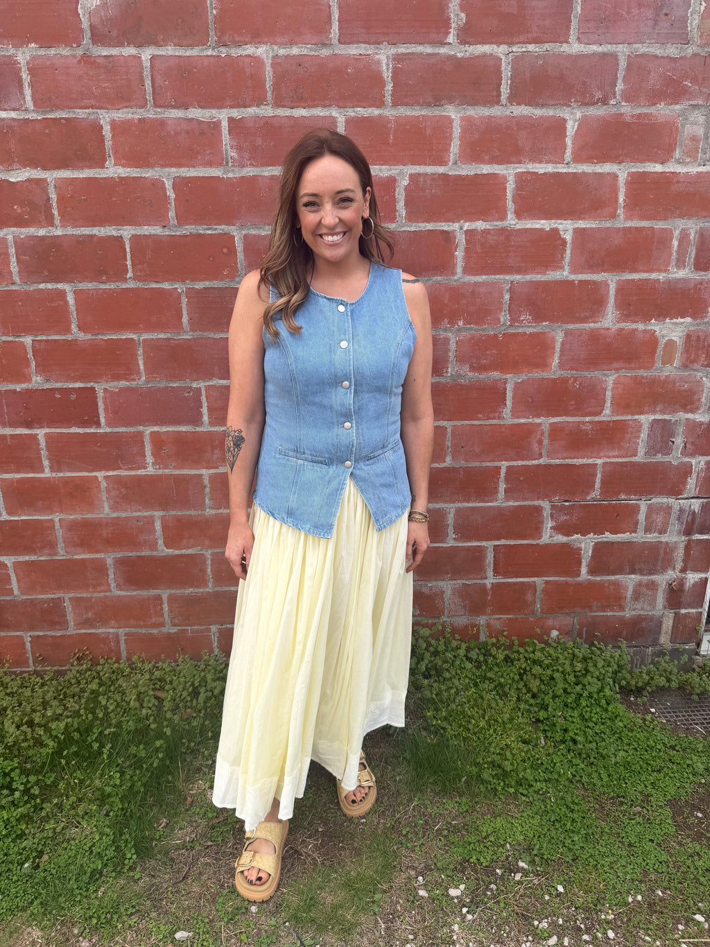 Lovely Lady Longline Denim Vest - Medium Wash
