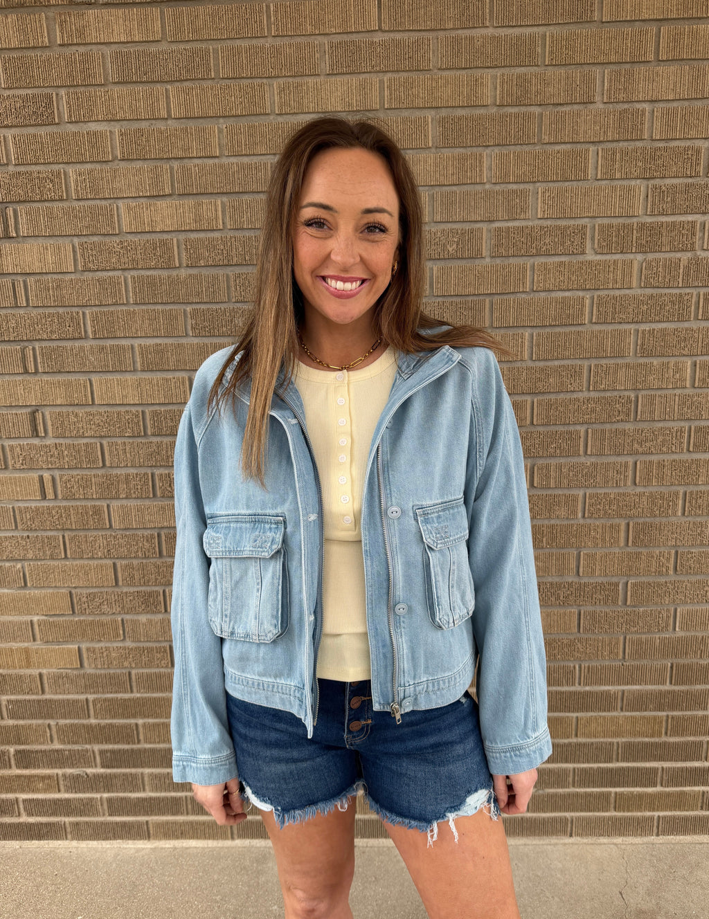 Risen Cropped Boxy Denim Jacket - Light Wash