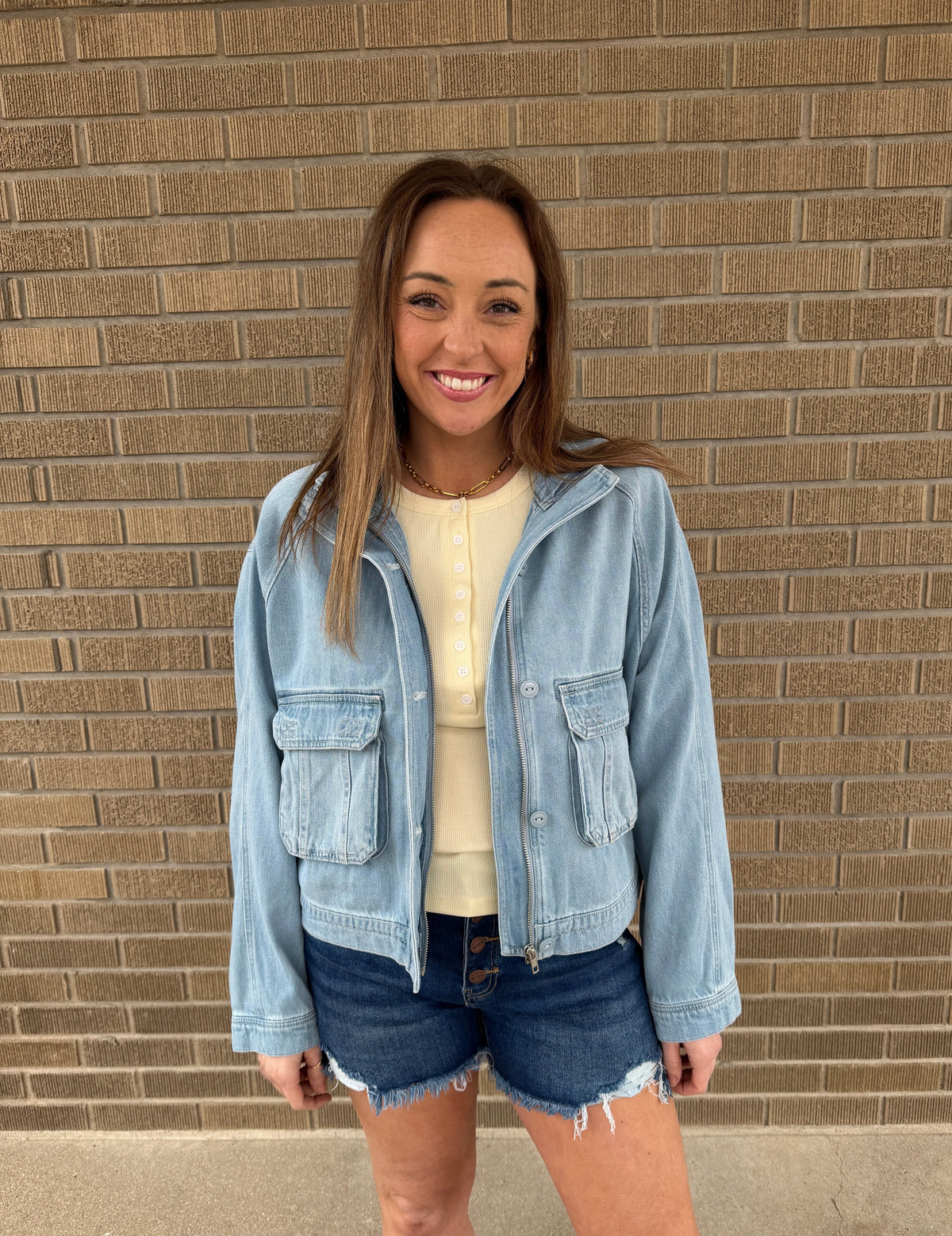 Risen Cropped Boxy Denim Jacket - Light Wash