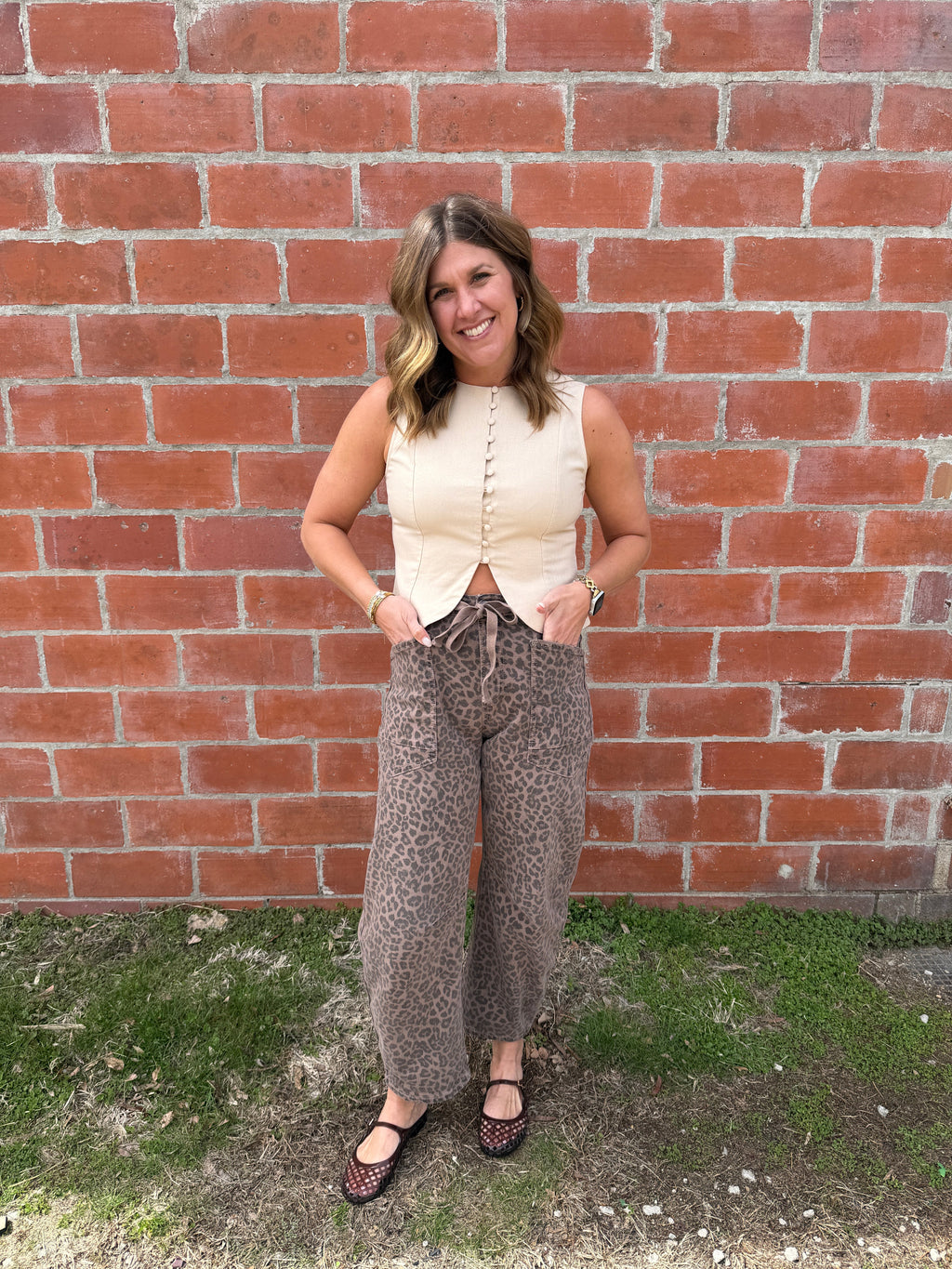 Khaki Button-Front Tank Top