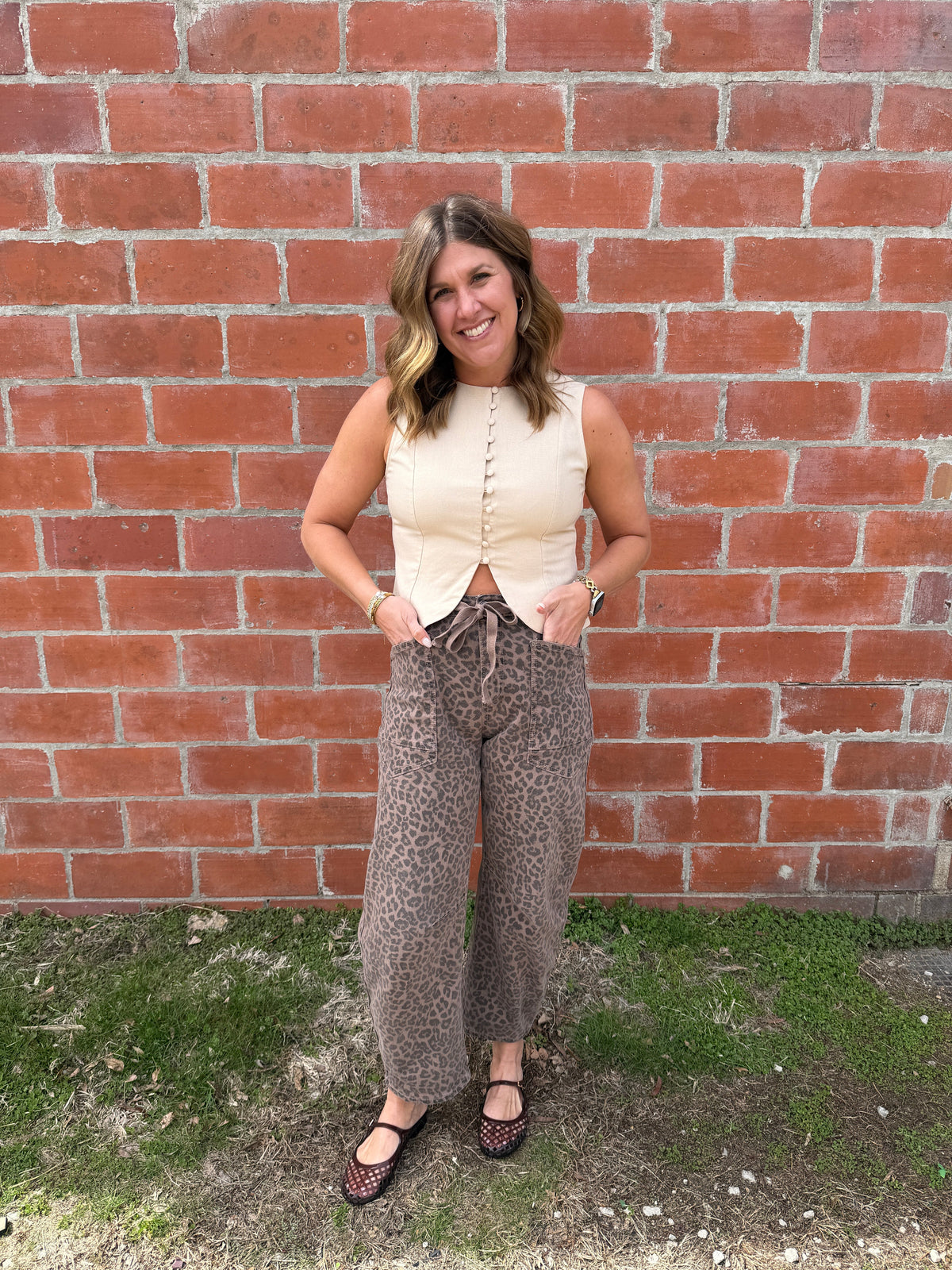 Khaki Button-Front Tank Top