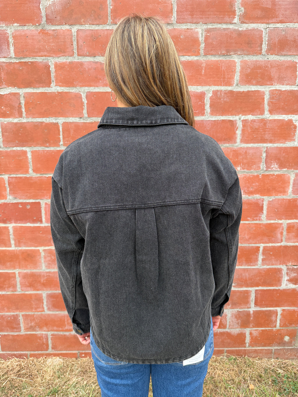 Black Denim Shacket with Gold Buttons