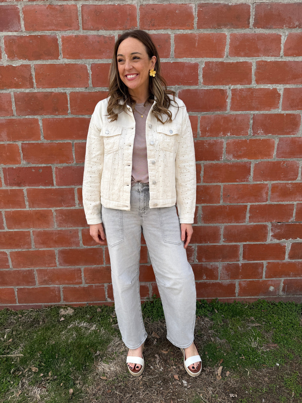 Thread & Supply Chloe Lace-Detail Denim Jacket - Ivory