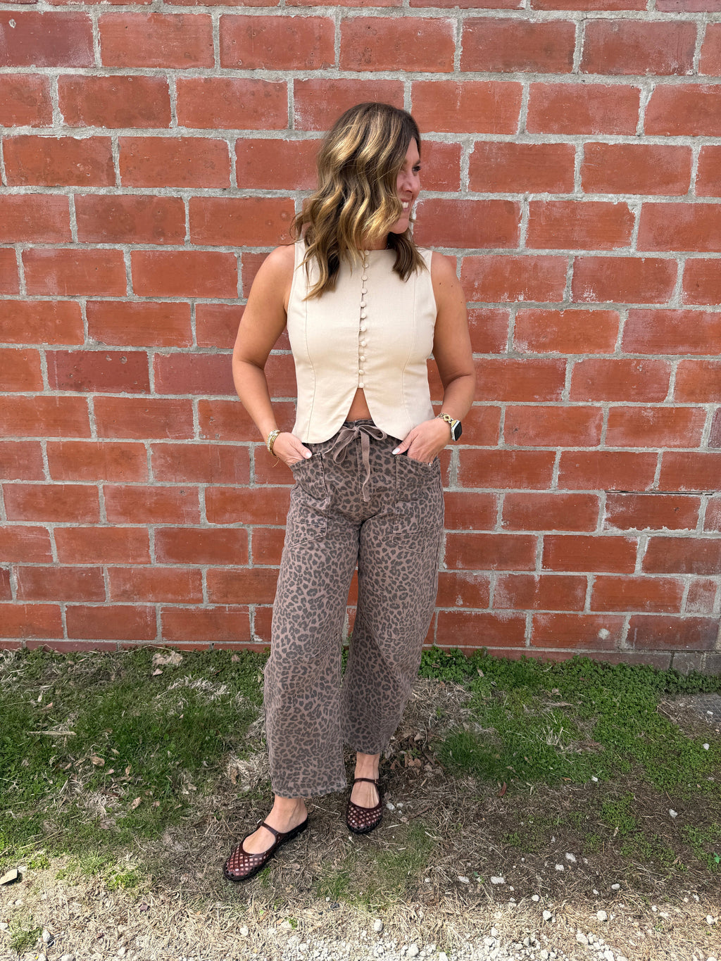 Khaki Button-Front Tank Top