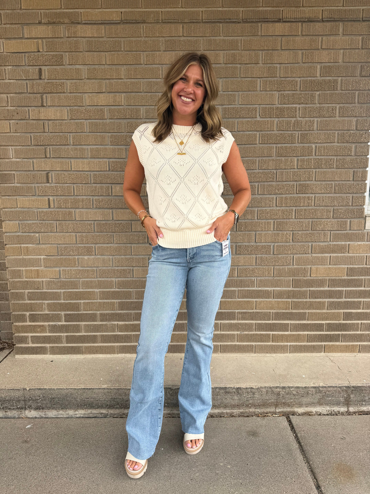 Percy Cap-Sleeve Sweater Vest - Cream