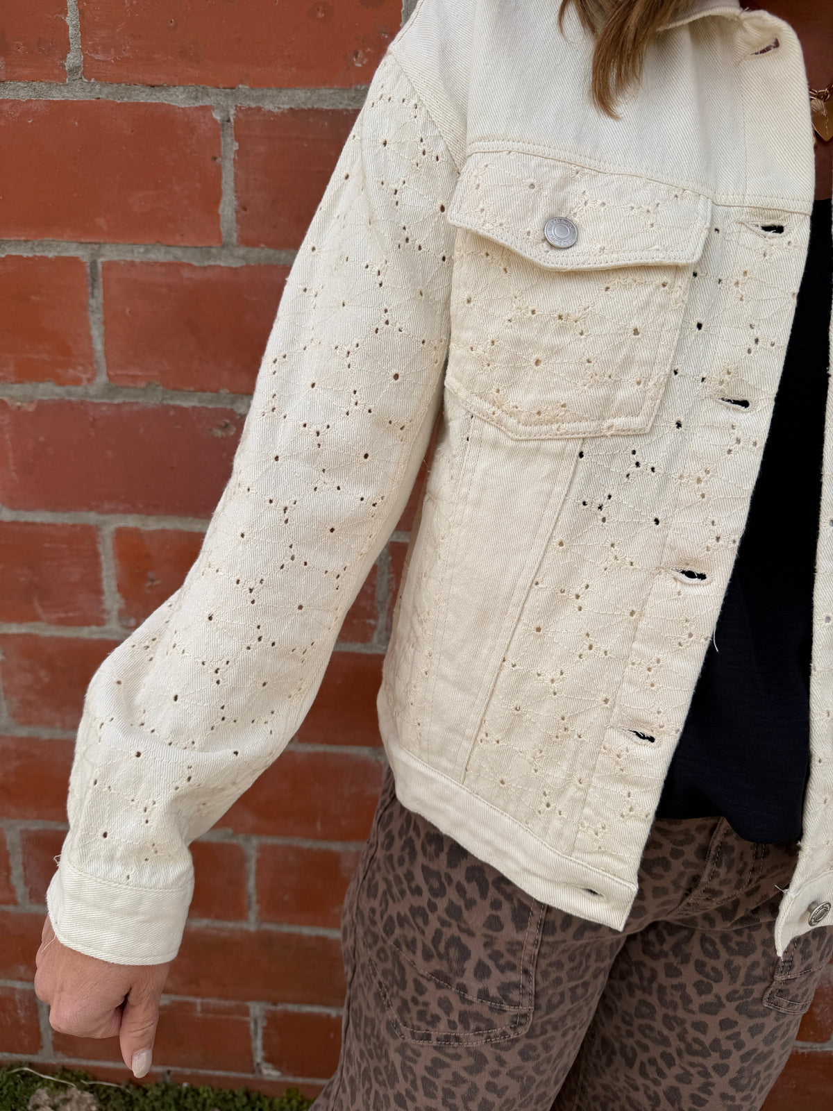 Thread & Supply Chloe Lace-Detail Denim Jacket - Ivory