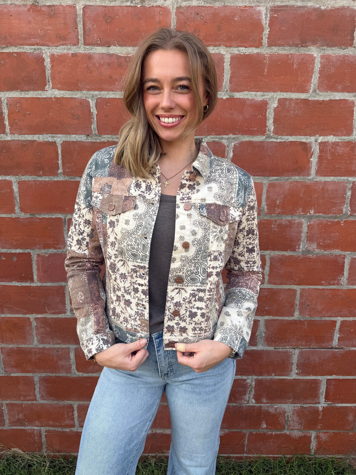 Risen Cropped Patchwork Paisley Denim Jacket
