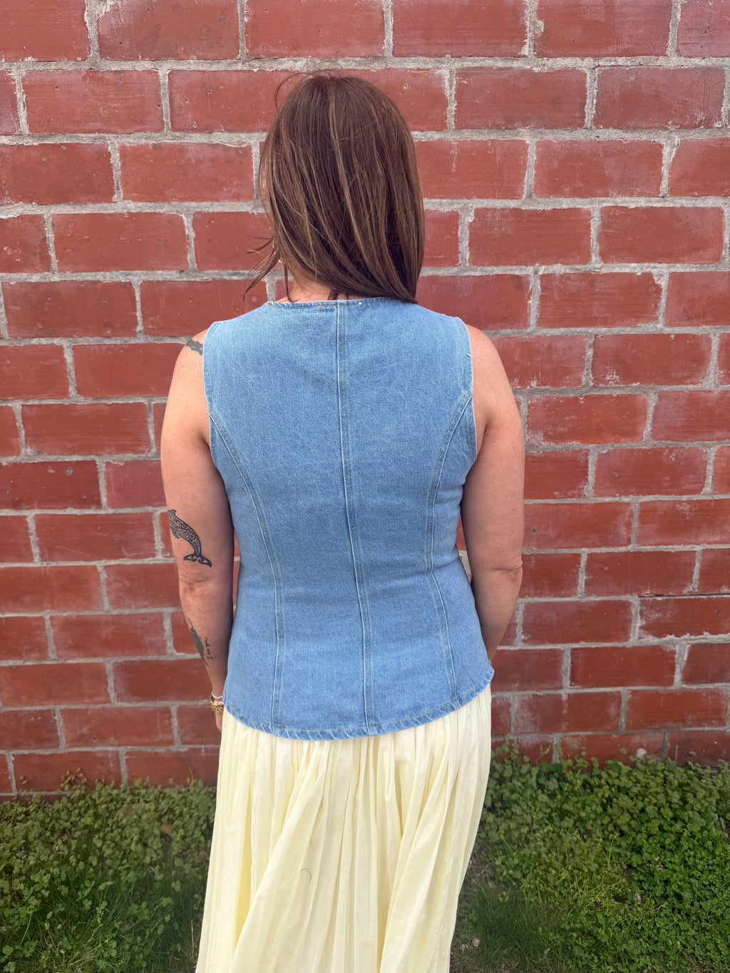 Lovely Lady Longline Denim Vest - Medium Wash