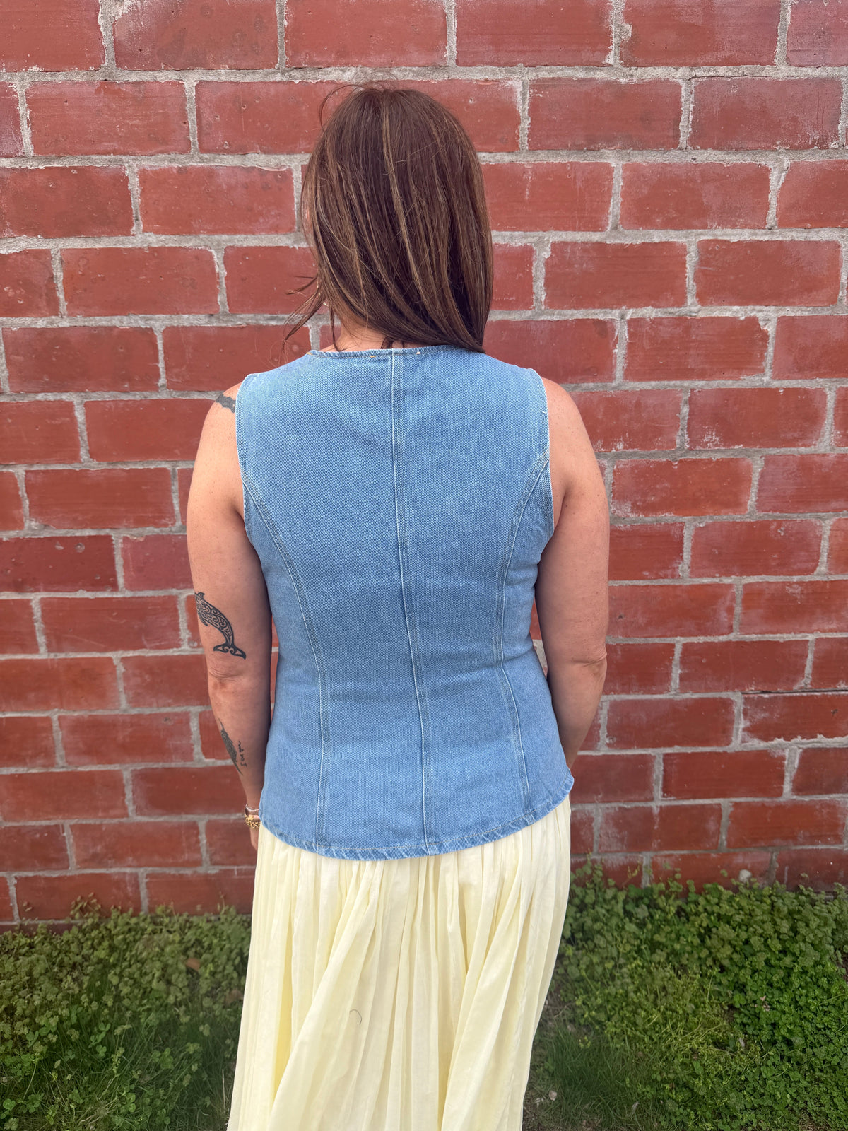 Lovely Lady Longline Denim Vest - Medium Wash