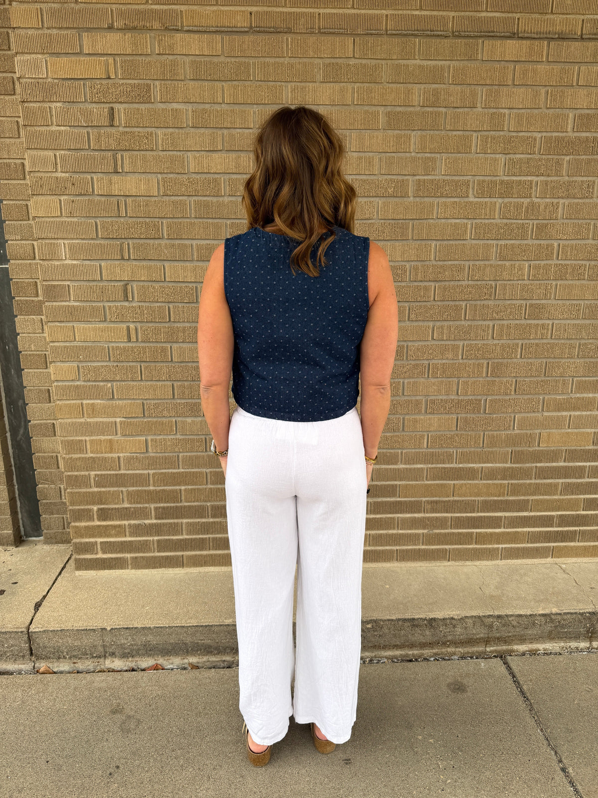 Cropped Polka Dot Denim Vest - Dark Wash