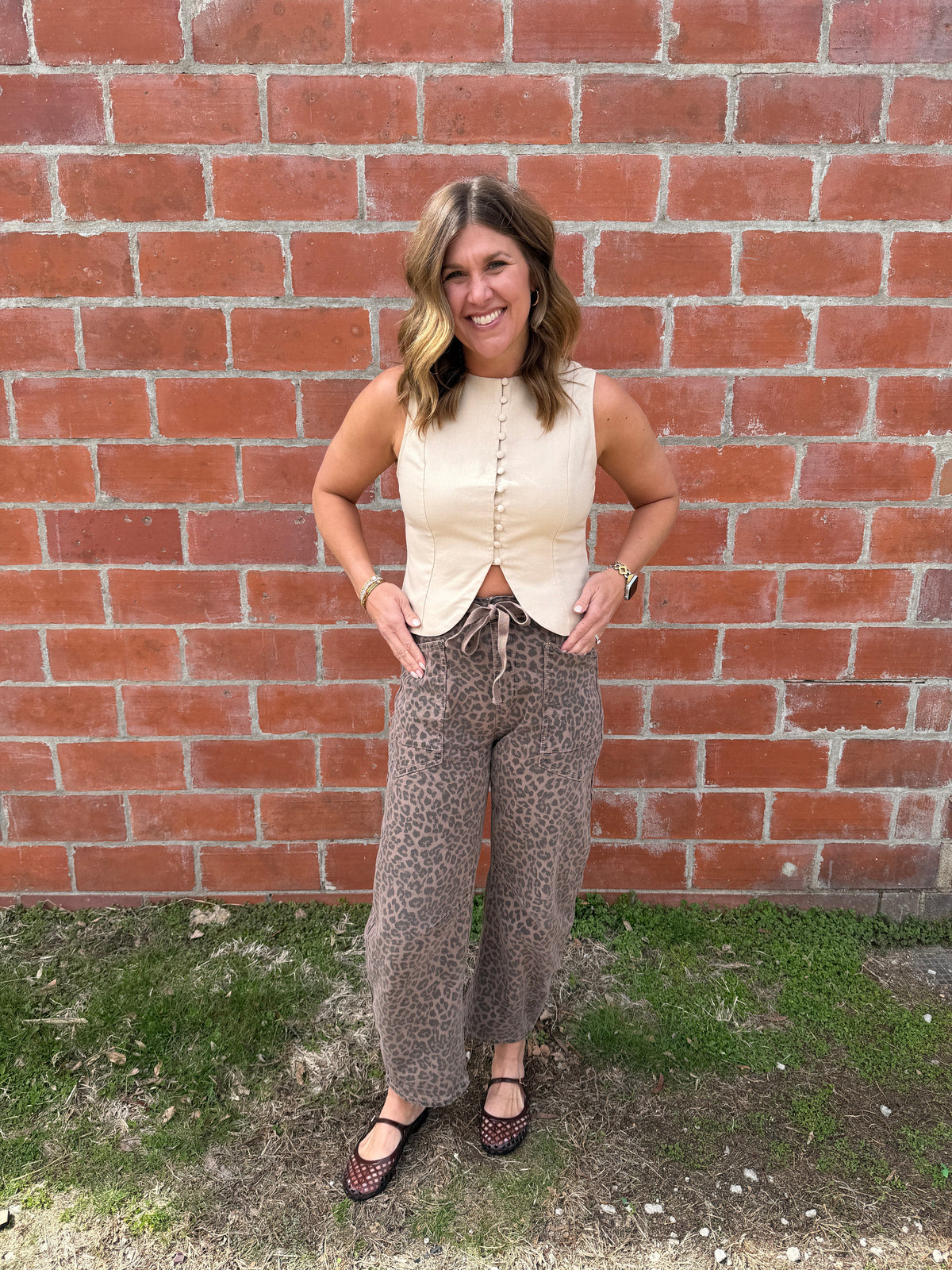 Khaki Button-Front Tank Top