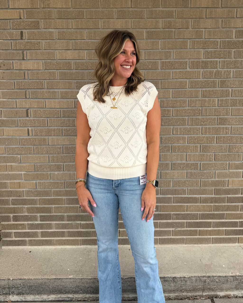 Percy Cap-Sleeve Sweater Vest - Cream