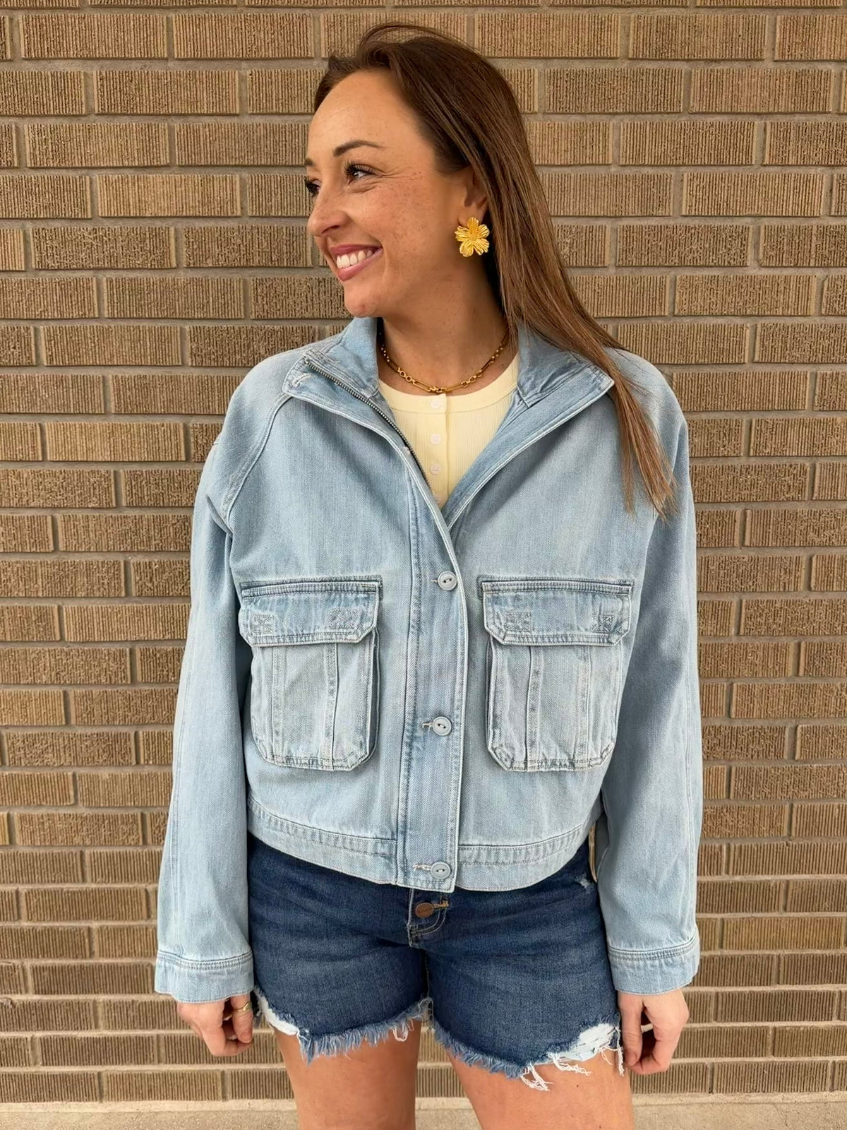 Risen Cropped Boxy Denim Jacket - Light Wash