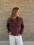 Chocolate Brown Button-Front Denim Jacket