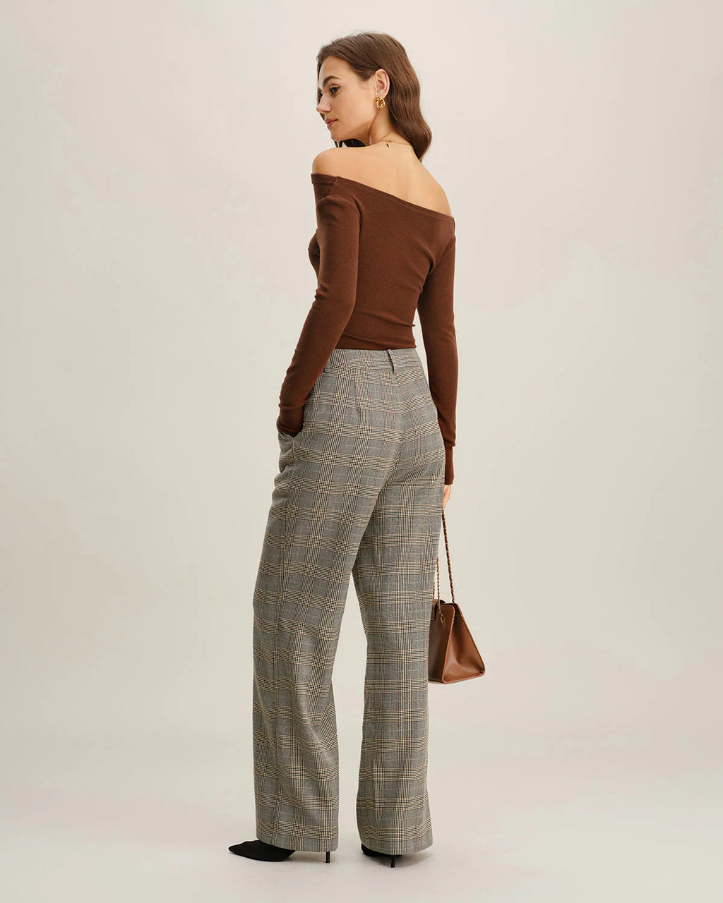 Khaki Plaid Straight Casual Pants