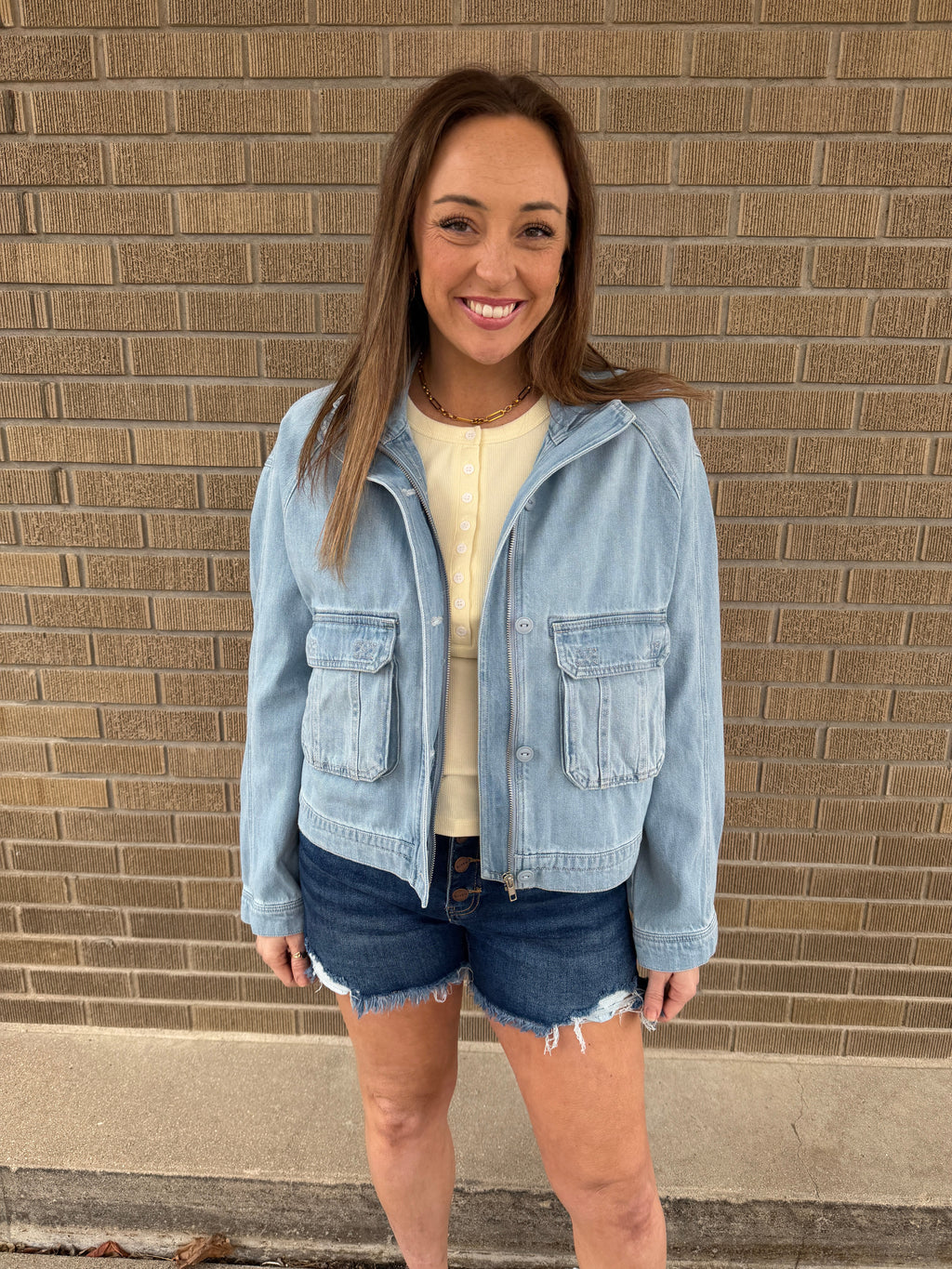 Risen Cropped Boxy Denim Jacket - Light Wash