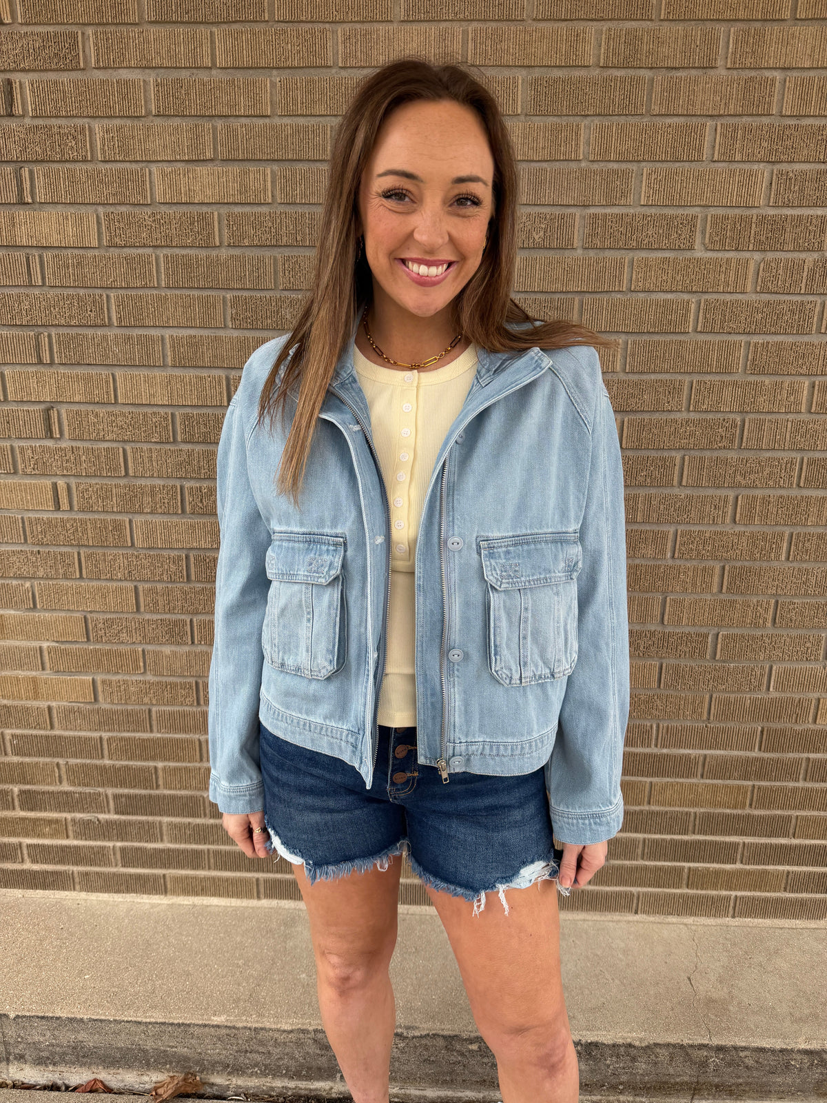 Risen Cropped Boxy Denim Jacket - Light Wash