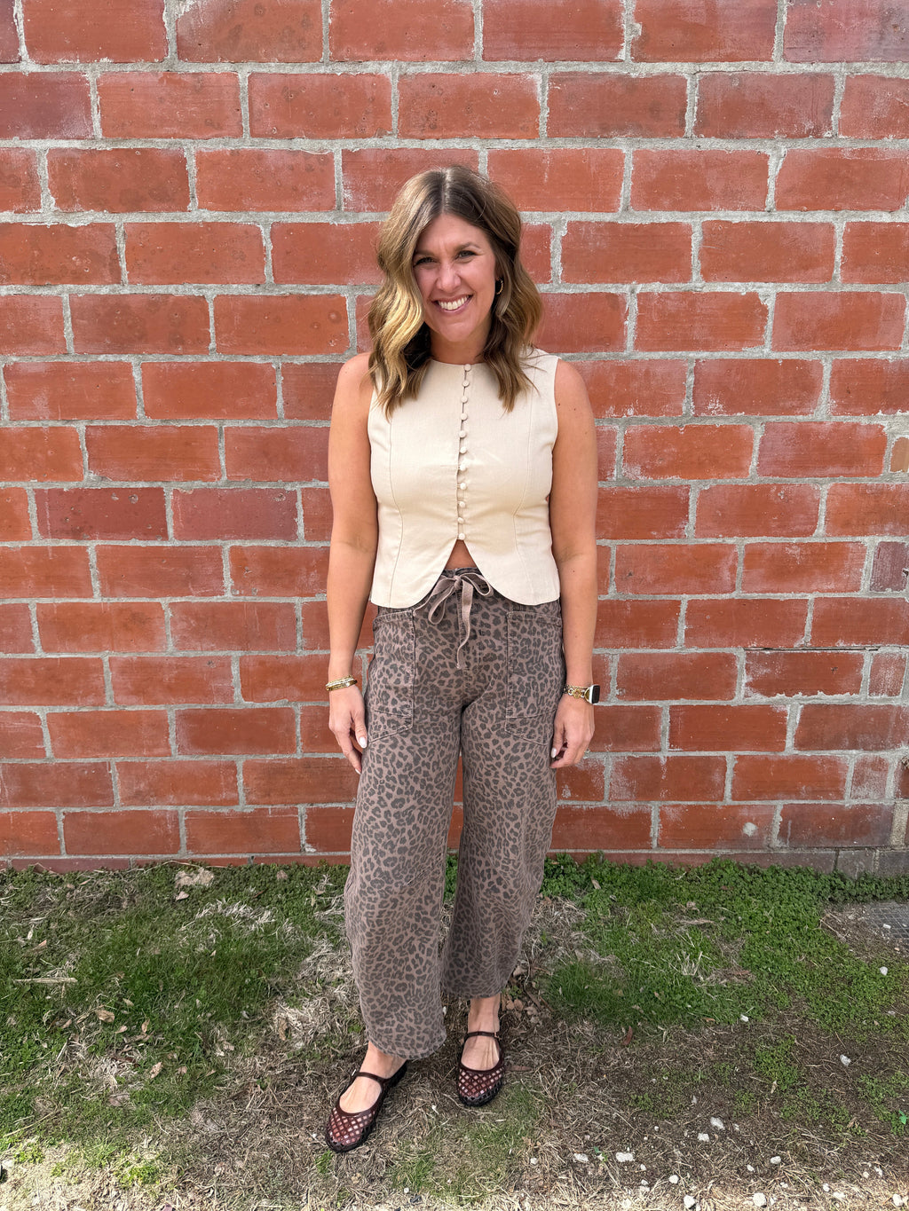 Khaki Button-Front Tank Top