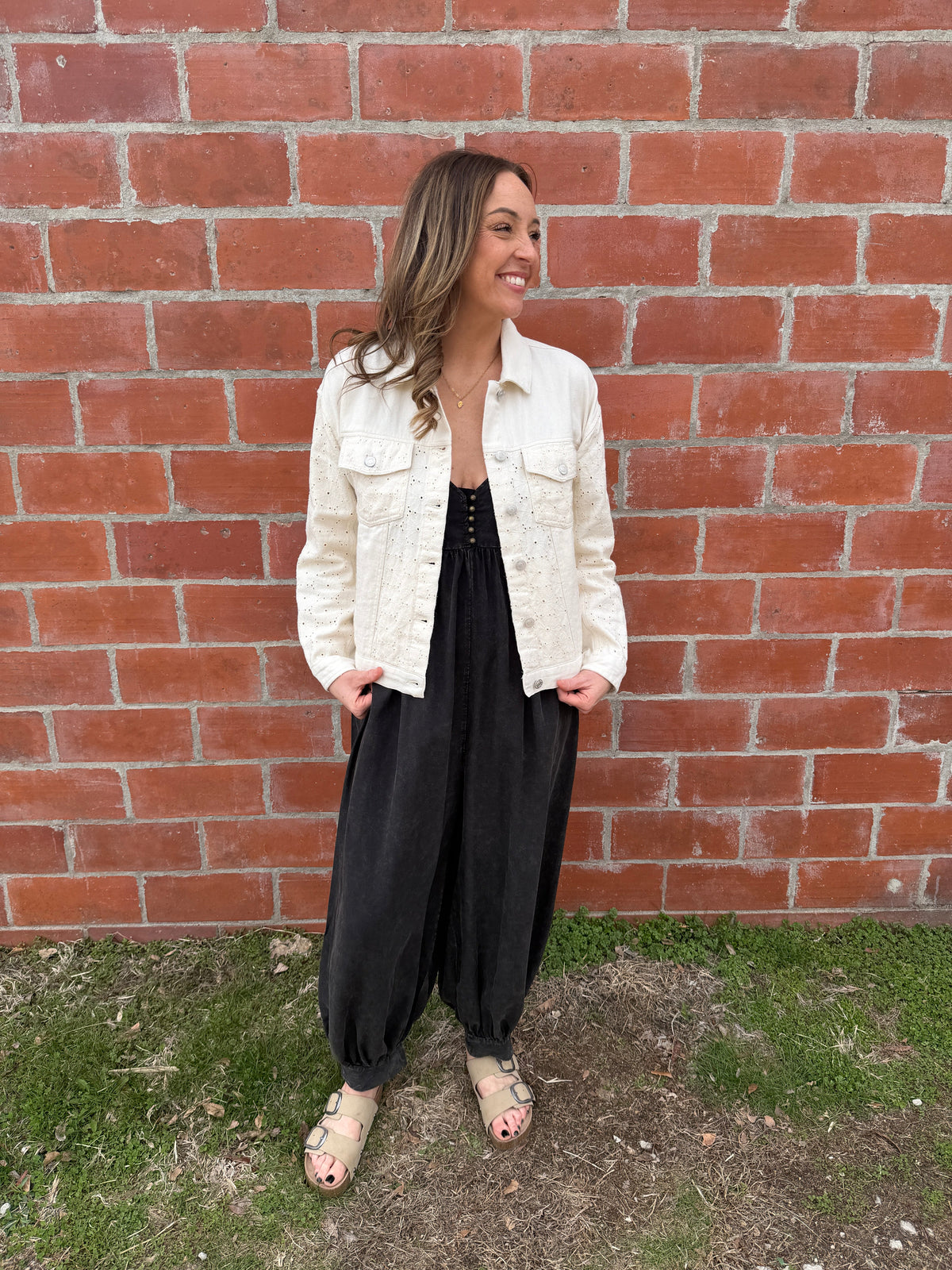 Thread & Supply Chloe Lace-Detail Denim Jacket - Ivory