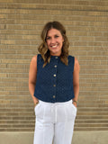 Cropped Polka Dot Denim Vest - Dark Wash