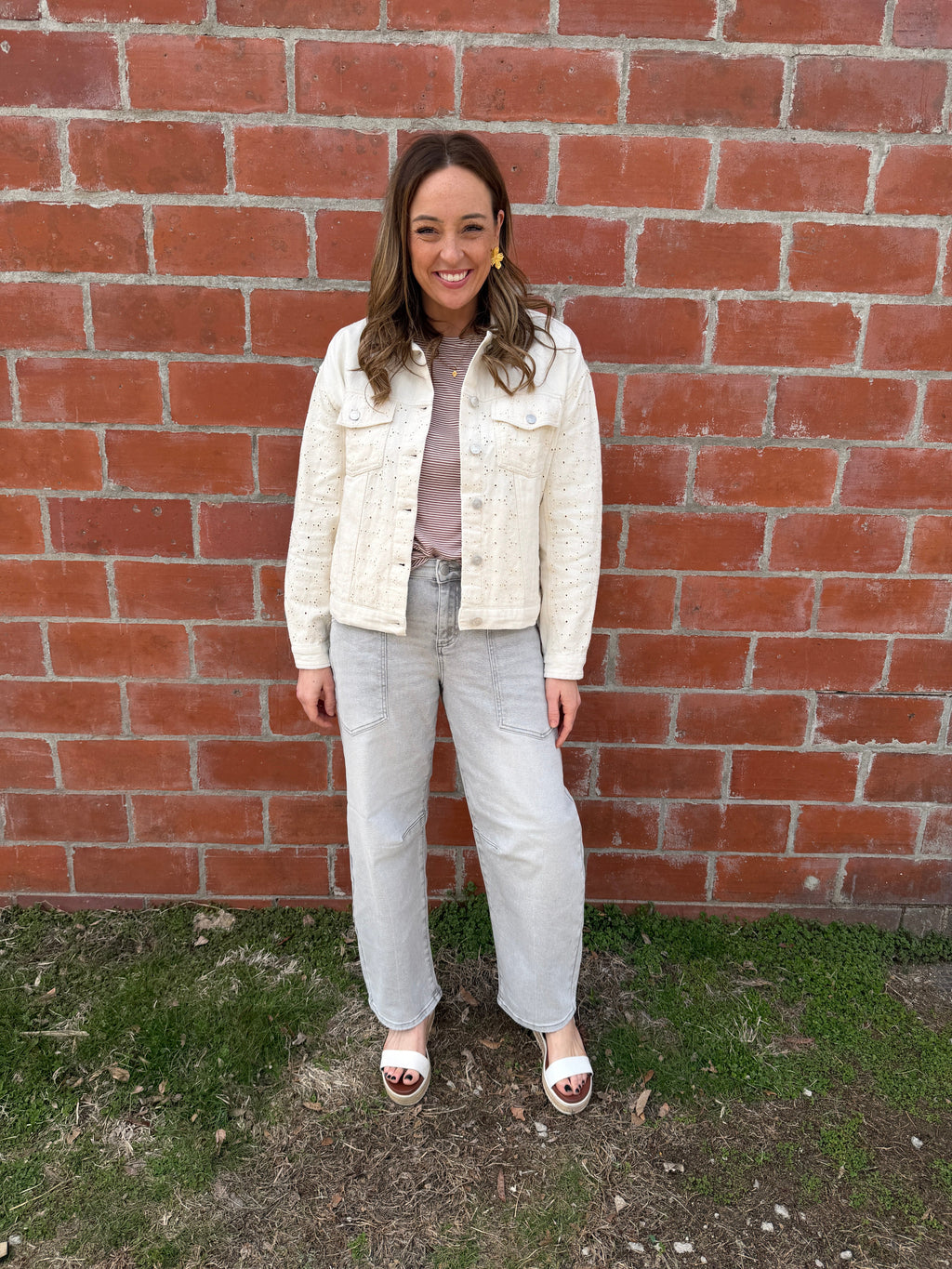 Thread & Supply Chloe Lace-Detail Denim Jacket - Ivory