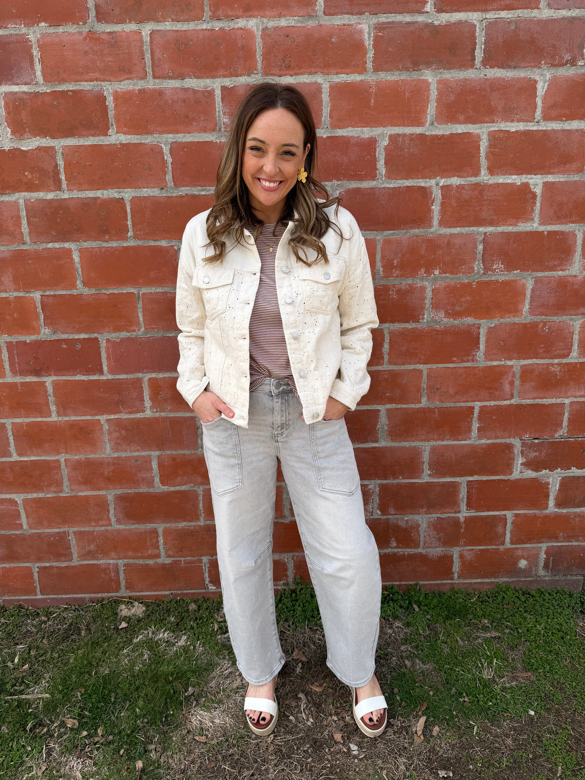 Thread & Supply Chloe Lace-Detail Denim Jacket - Ivory