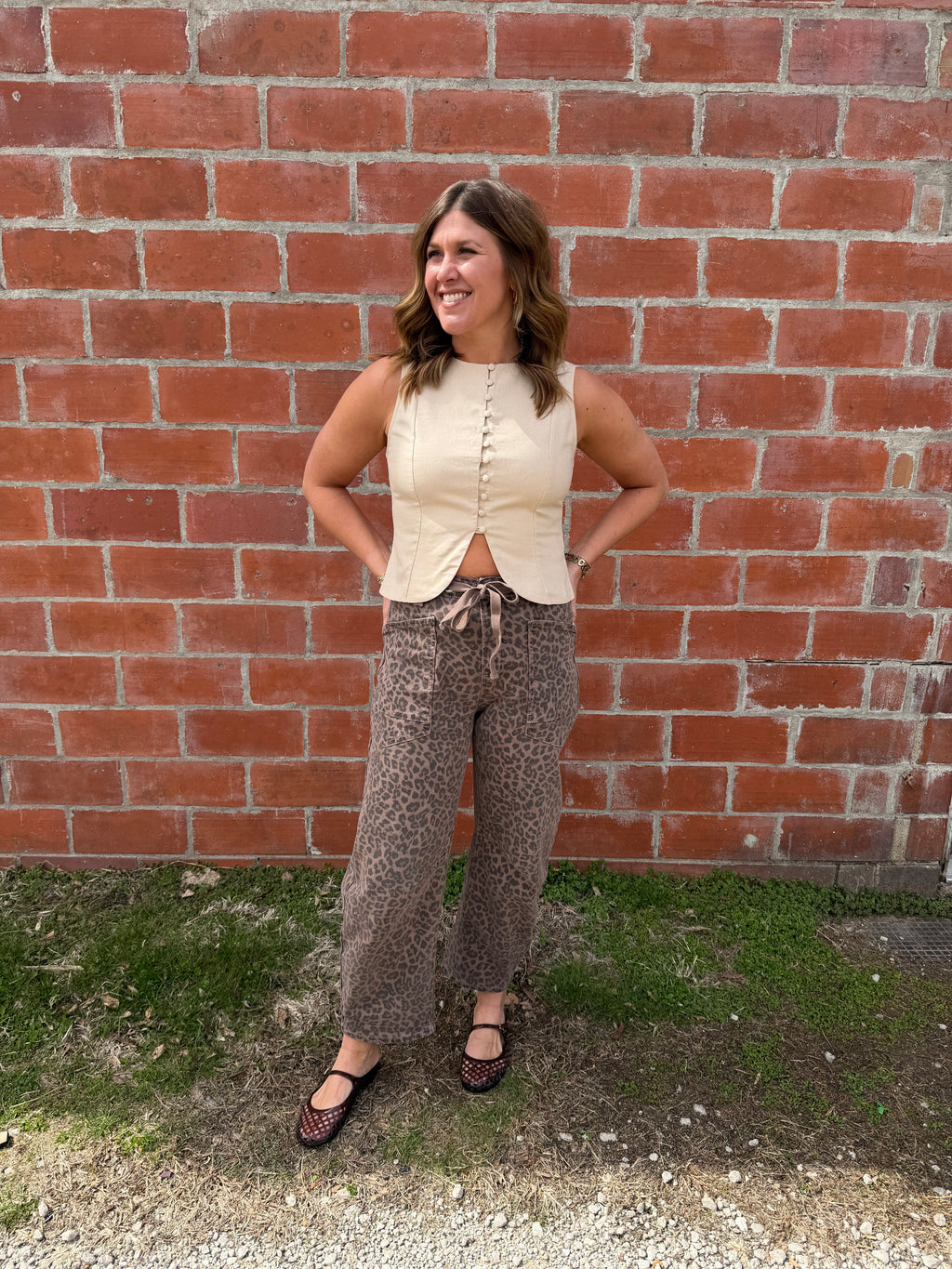 Khaki Button-Front Tank Top