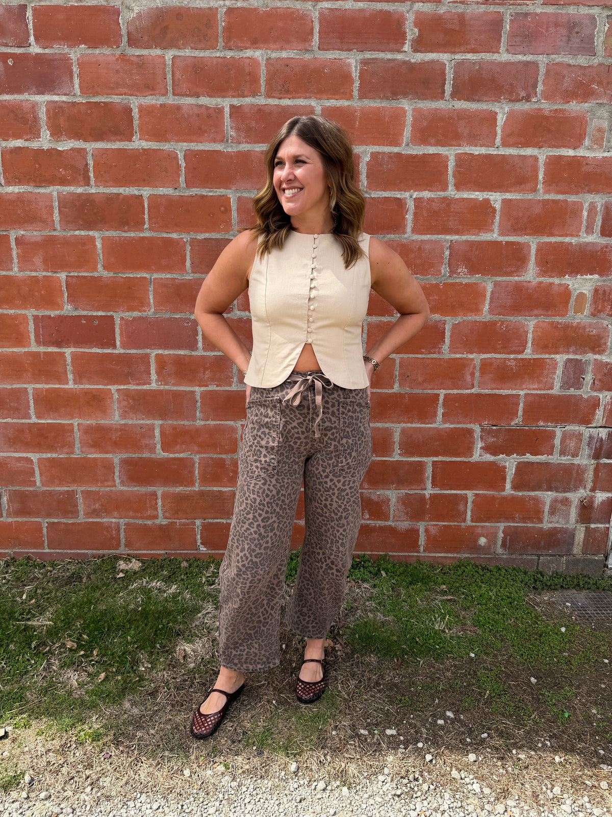 Khaki Button-Front Tank Top