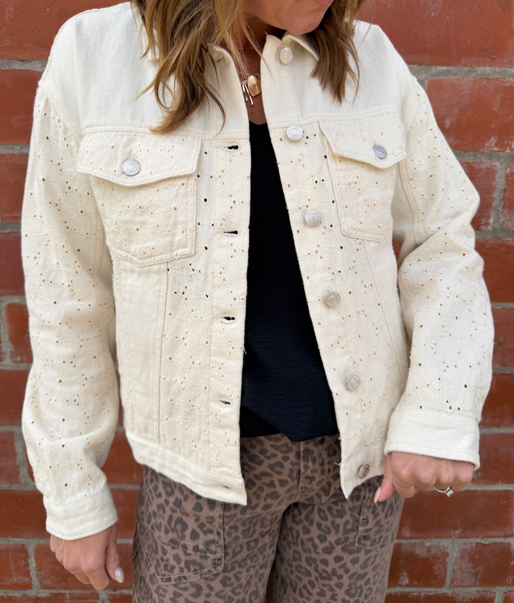 Thread & Supply Chloe Lace-Detail Denim Jacket - Ivory