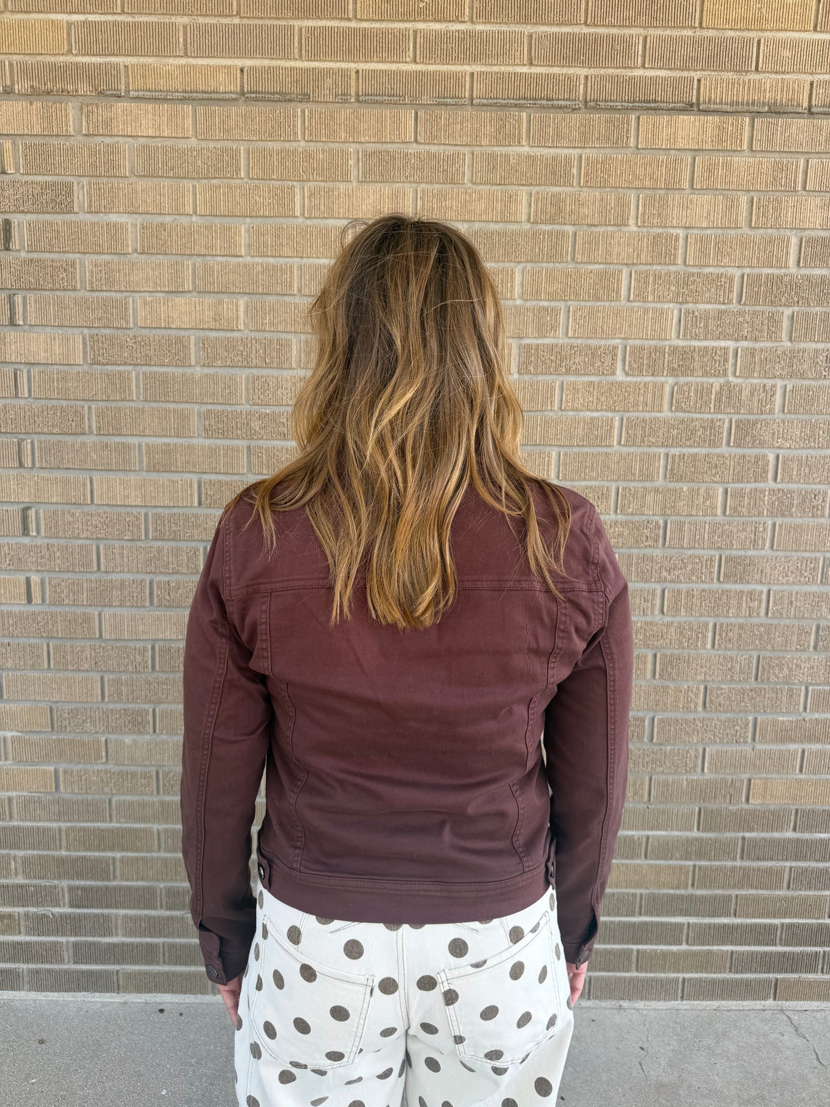 Chocolate Brown Button-Front Denim Jacket